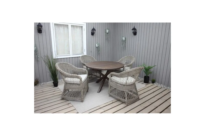 Utomhusmöbelgrupp Ø 112 cm bord & 4 Merida naturell stolar Brun - Brun - Utemöbler - Utegrupp - Matgrupp utomhus