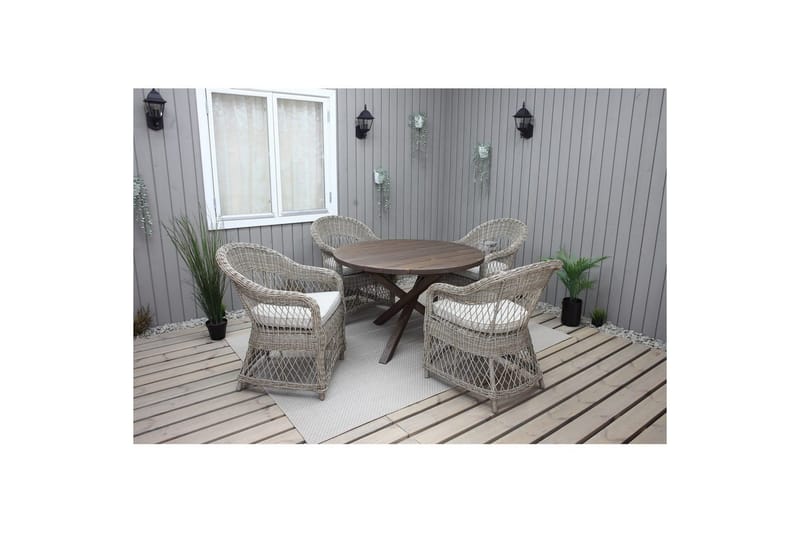 Utomhusmöbelgrupp Ø 112 cm bord & 4 Merida naturell stolar Brun - Brun - Utemöbler - Utegrupp - Matgrupp utomhus