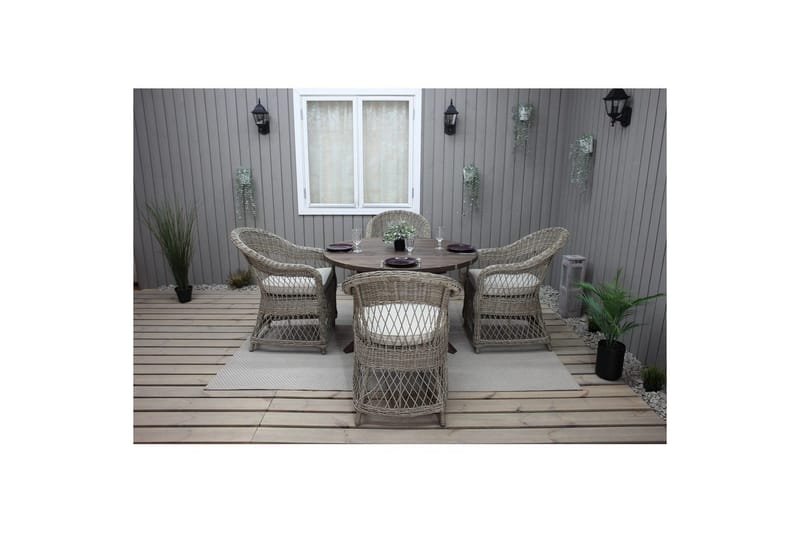 Utomhusmöbelgrupp Ø 112 cm bord & 4 Merida naturell stolar Brun - Brun - Utemöbler - Utegrupp - Matgrupp utomhus