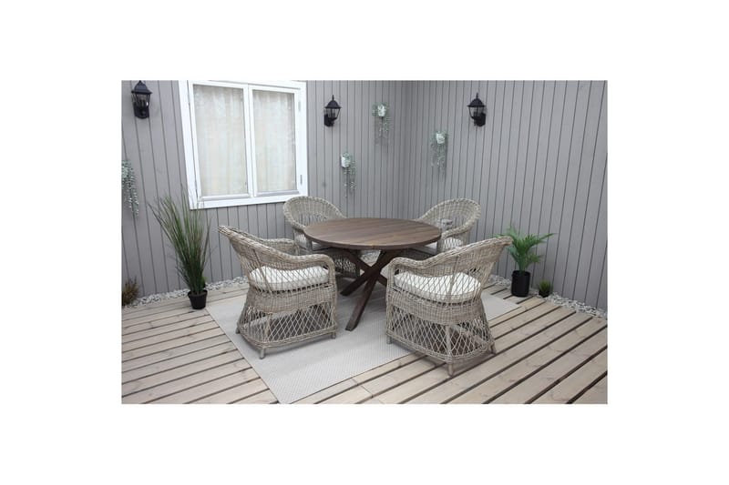 Utomhusmöbelgrupp Ø 112 cm bord & 4 Merida naturell stolar Brun - Brun - Utemöbler - Utegrupp - Matgrupp utomhus