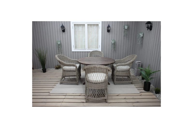 Utomhusmöbelgrupp Ø 112 cm bord & 4 Merida naturell stolar Brun - Brun - Utemöbler - Utegrupp - Matgrupp utomhus