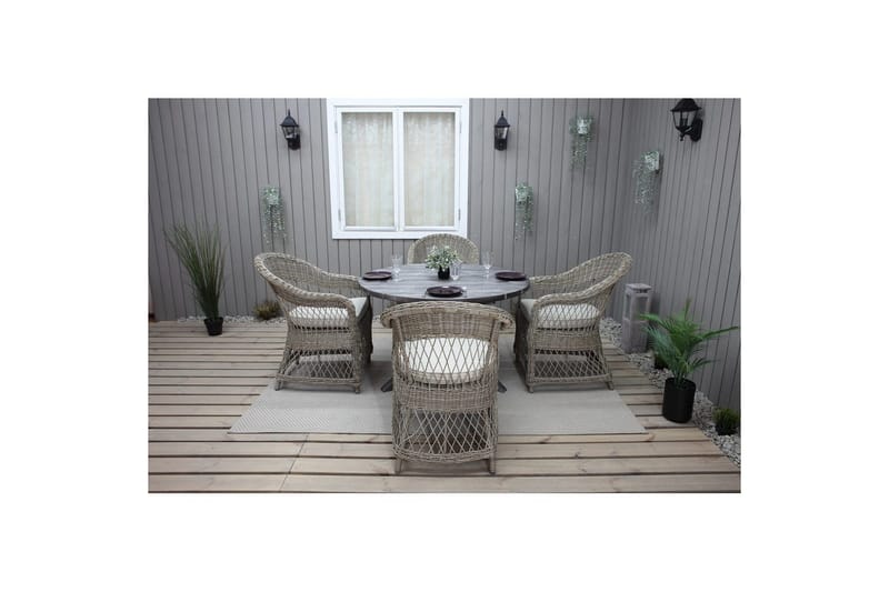 Utomhusmöbelgrupp Ø 112 cm bord & 4 Merida naturell stolar Grå - Grå - Utemöbler - Utegrupp - Matgrupp utomhus