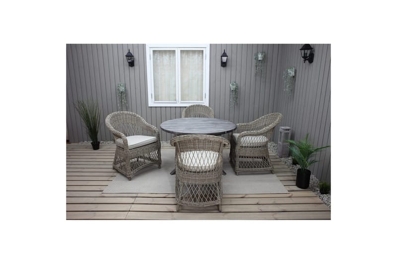 Utomhusmöbelgrupp Ø 112 cm bord & 4 Merida naturell stolar Grå - Grå - Utemöbler - Utegrupp - Matgrupp utomhus