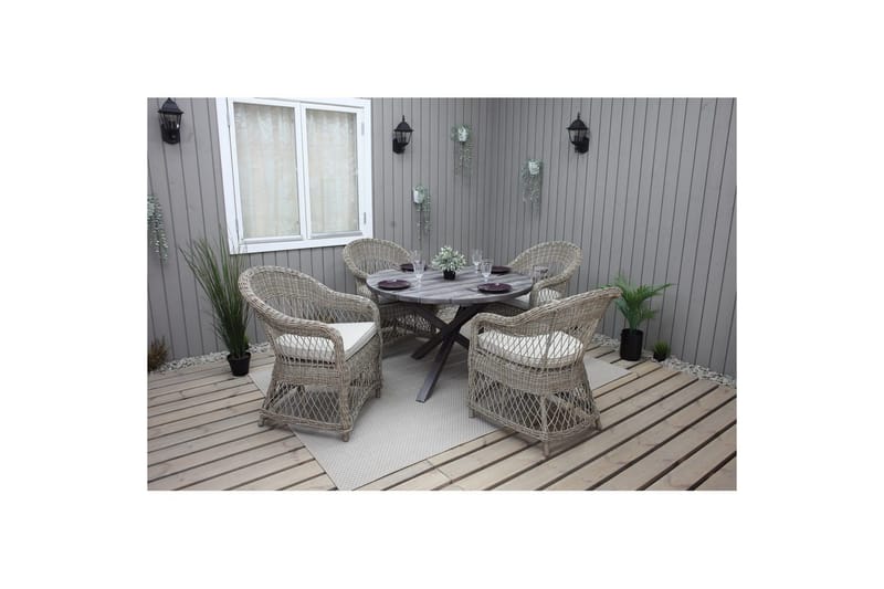 Utomhusmöbelgrupp Ø 112 cm bord & 4 Merida naturell stolar Grå - Grå - Utemöbler - Utegrupp - Matgrupp utomhus