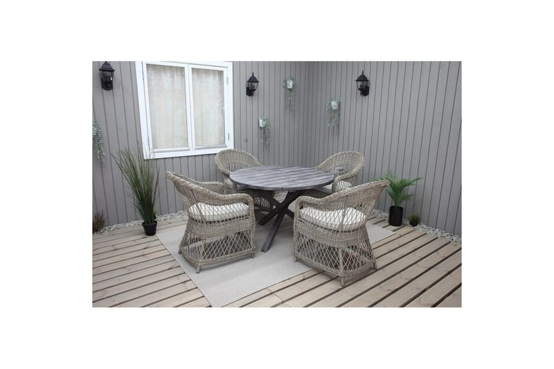 Utomhusmöbelgrupp Ø 112 cm bord & 4 Merida naturell stolar Grå - Grå - Utemöbler - Utegrupp - Matgrupp utomhus
