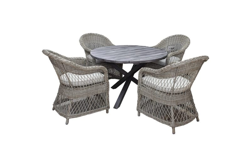 Utomhusmöbelgrupp Ø 112 cm bord & 4 Merida naturell stolar Grå, Grå