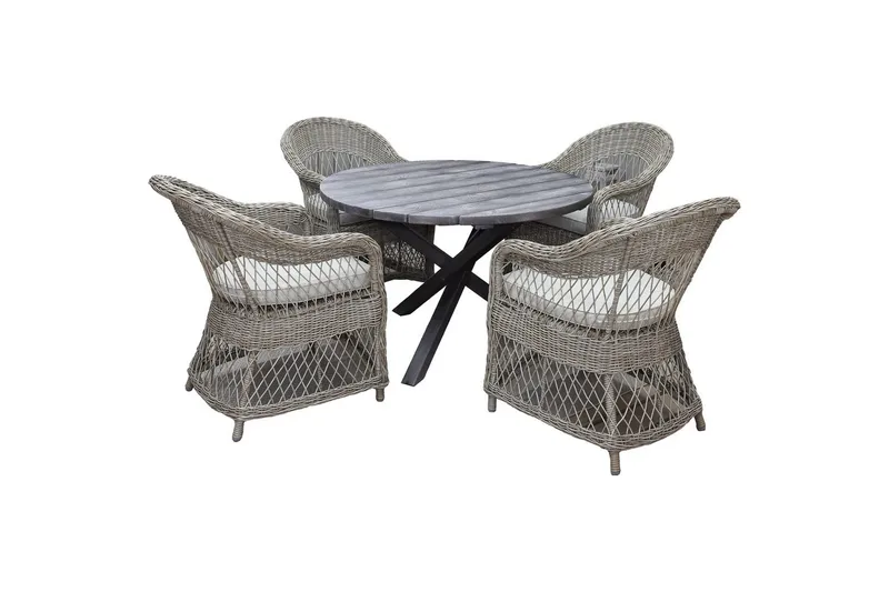 Utomhusmöbelgrupp Ø 112 cm bord & 4 Merida naturell stolar Grå, Grå