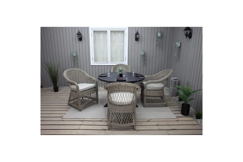 Utomhusmöbelgrupp Ø 112 cm bord & 4 Merida naturell stolar Svart - Svart - Utemöbler - Utegrupp - Matgrupp utomhus