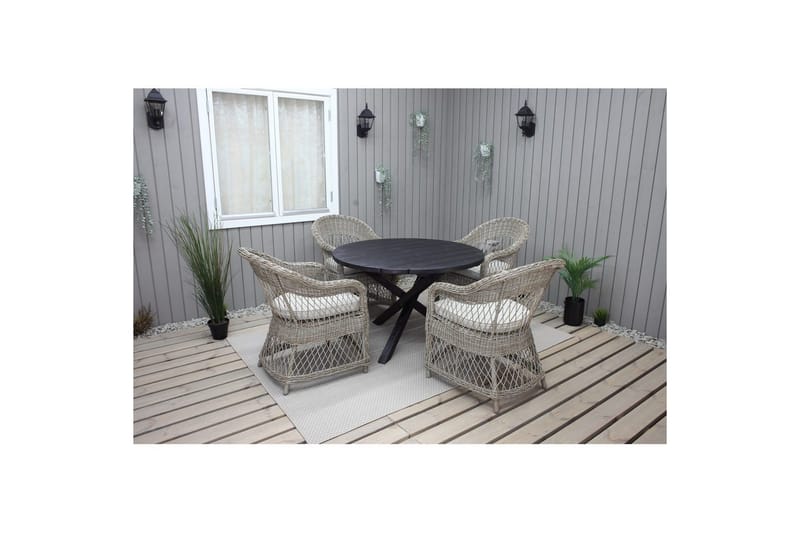 Utomhusmöbelgrupp Ø 112 cm bord & 4 Merida naturell stolar Svart - Svart - Utemöbler - Utegrupp - Matgrupp utomhus