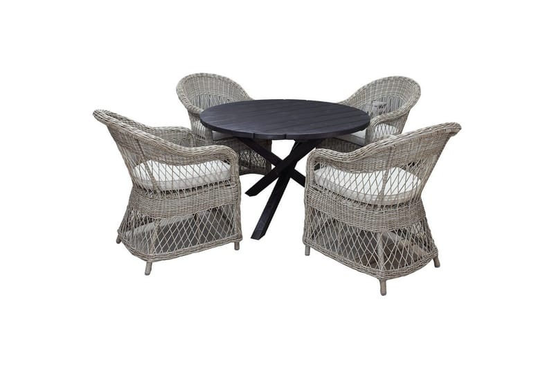 Utomhusmöbelgrupp Ø 112 cm bord & 4 Merida naturell stolar Svart - Svart - Utemöbler - Utegrupp - Matgrupp utomhus