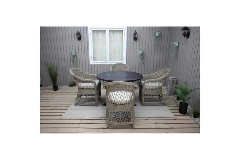 Utomhusmöbelgrupp Ø 112 cm bord & 4 Merida naturell stolar Svart - Svart - Utemöbler - Balkong - Balkongmöbler - Balkonggrupp & balkongset