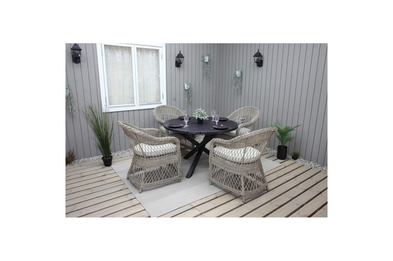 Utomhusmöbelgrupp Ø 112 cm bord & 4 Merida naturell stolar Svart - Svart - Utemöbler - Balkong - Balkongmöbler - Balkonggrupp & balkongset