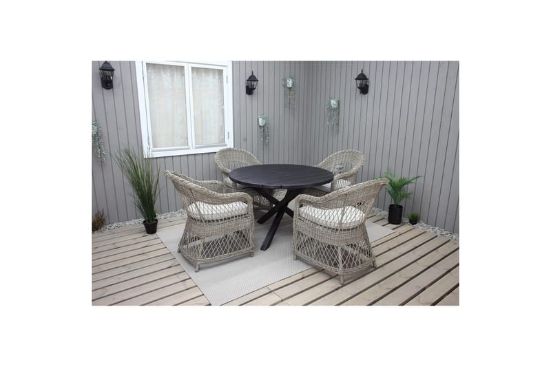 Utomhusmöbelgrupp Ø 112 cm bord & 4 Merida naturell stolar Svart - Svart - Utemöbler - Balkong - Balkongmöbler - Balkonggrupp & balkongset