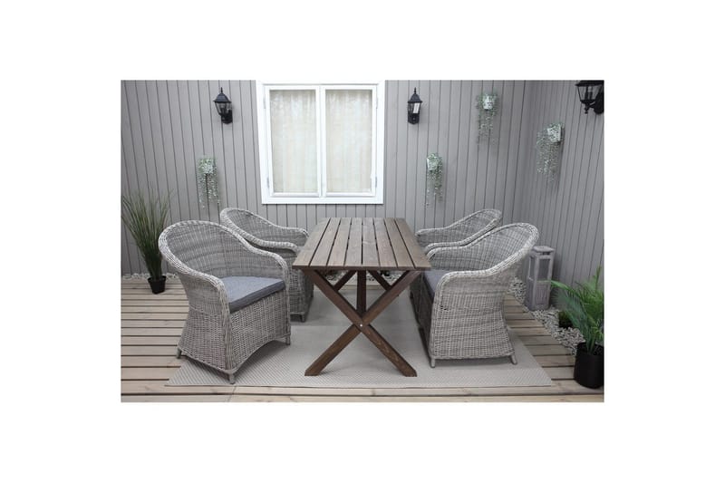 Utomhusmöbelgrupp 150 cm Bord & 4 Belize grå stolar Brun - Brun - Utemöbler - Utegrupp - Matgrupp utomhus