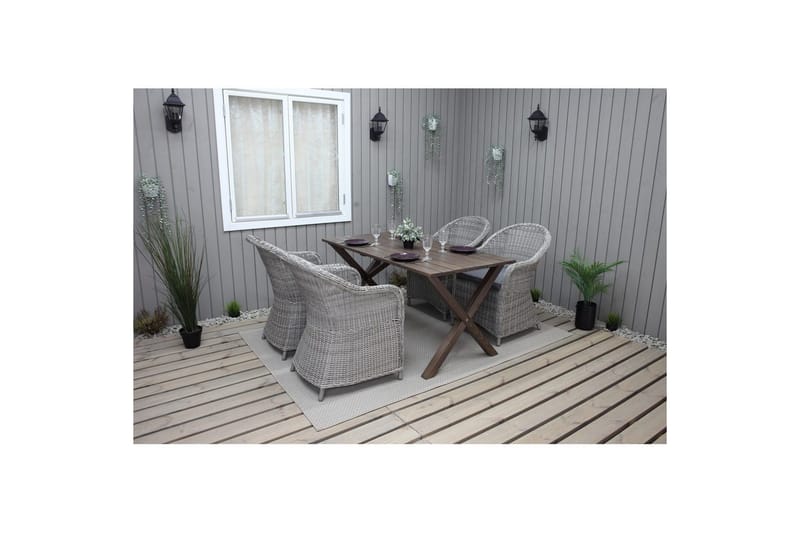 Utomhusmöbelgrupp 150 cm Bord & 4 Belize grå stolar Brun - Brun - Utemöbler - Utegrupp - Matgrupp utomhus