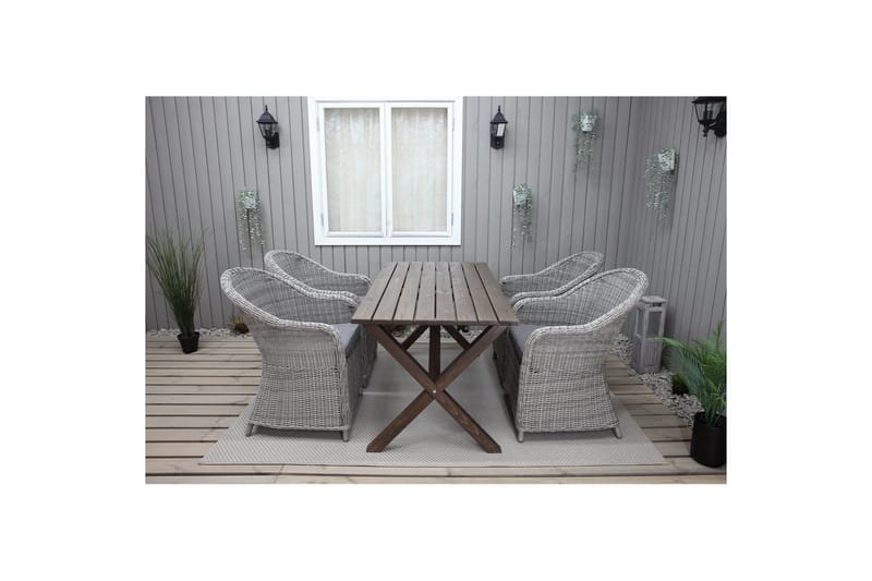 Utomhusmöbelgrupp 150 cm Bord & 4 Belize grå stolar Brun - Brun - Utemöbler - Balkong - Balkongmöbler - Balkonggrupp & balkongset