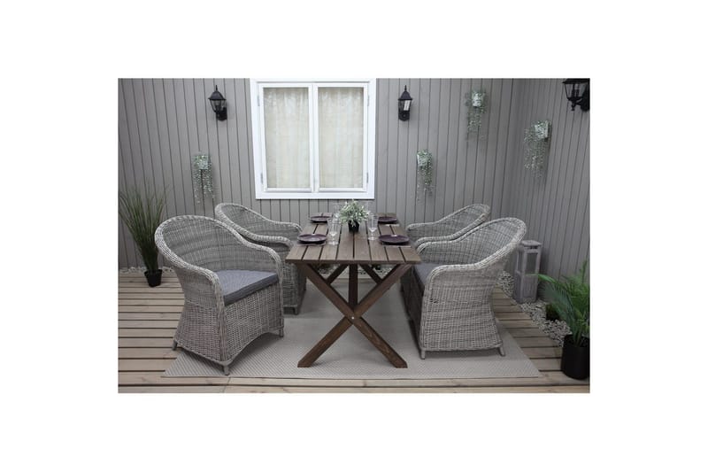 Utomhusmöbelgrupp 150 cm Bord & 4 Belize grå stolar Brun - Brun - Utemöbler - Utegrupp - Matgrupp utomhus