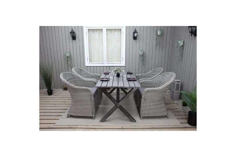 Utomhusmöbelgrupp 150 cm Bord & 4 Belize grå stolar Grå - Grå - Utemöbler - Utegrupp - Matgrupp utomhus
