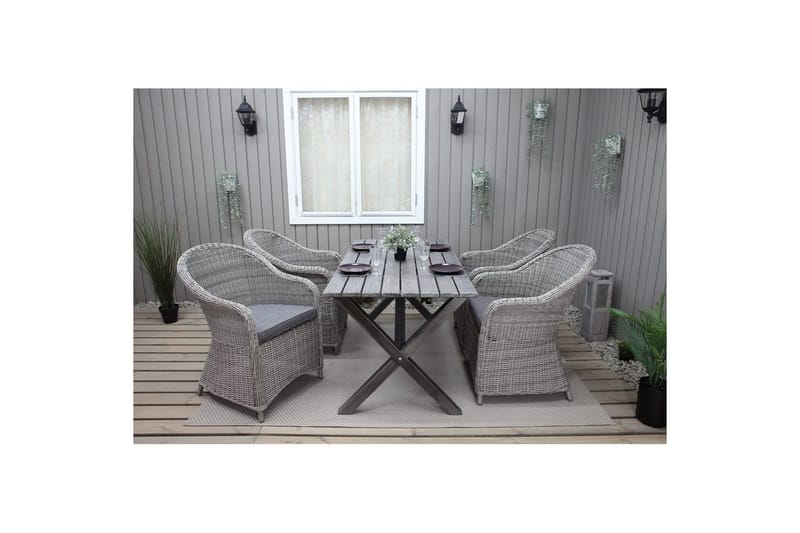 Utomhusmöbelgrupp 150 cm Bord & 4 Belize grå stolar Grå - Grå - Utemöbler - Utegrupp - Matgrupp utomhus