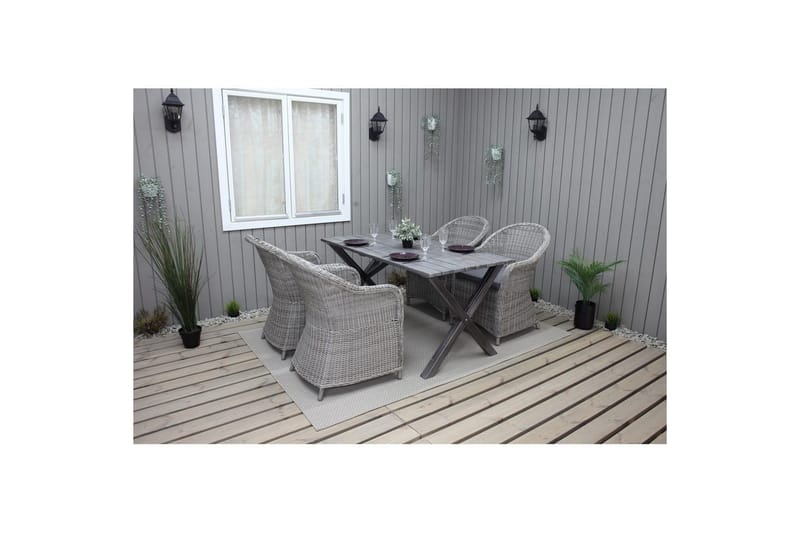 Utomhusmöbelgrupp 150 cm Bord & 4 Belize grå stolar Grå - Grå - Utemöbler - Utegrupp - Matgrupp utomhus