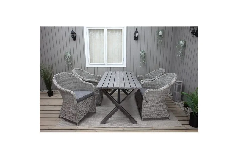 Utomhusmöbelgrupp 150 cm Bord & 4 Belize grå stolar Grå - Grå - Utemöbler - Utegrupp - Matgrupp utomhus