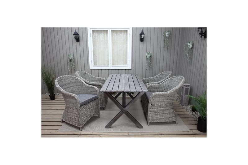 Utomhusmöbelgrupp 150 cm Bord & 4 Belize grå stolar Grå - Grå - Utemöbler - Utegrupp - Matgrupp utomhus