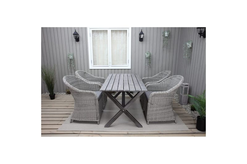 Utomhusmöbelgrupp 150 cm Bord & 4 Belize grå stolar Grå - Grå - Utemöbler - Utegrupp - Matgrupp utomhus