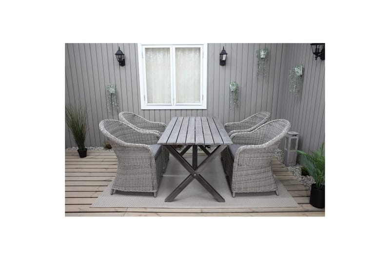 Utomhusmöbelgrupp 150 cm Bord & 4 Belize grå stolar Grå - Grå - Utemöbler - Balkong - Balkongmöbler - Balkonggrupp & balkongset
