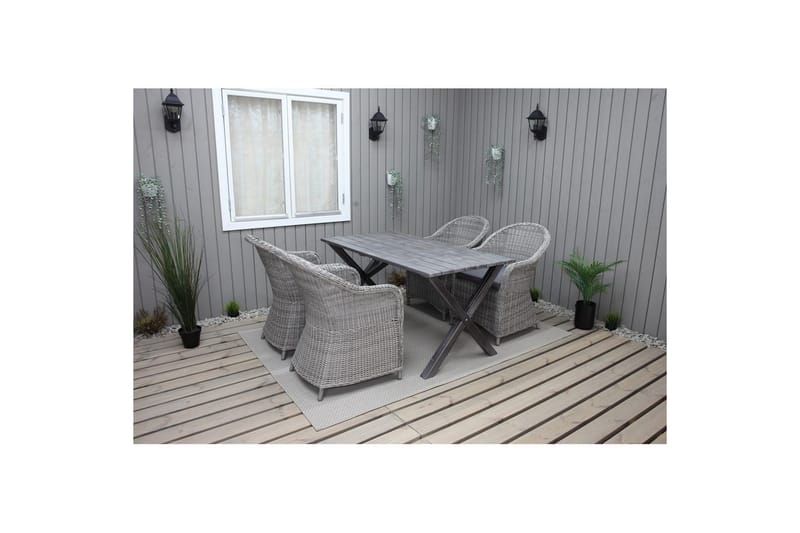 Utomhusmöbelgrupp 150 cm Bord & 4 Belize grå stolar Grå - Grå - Utemöbler - Balkong - Balkongmöbler - Balkonggrupp & balkongset