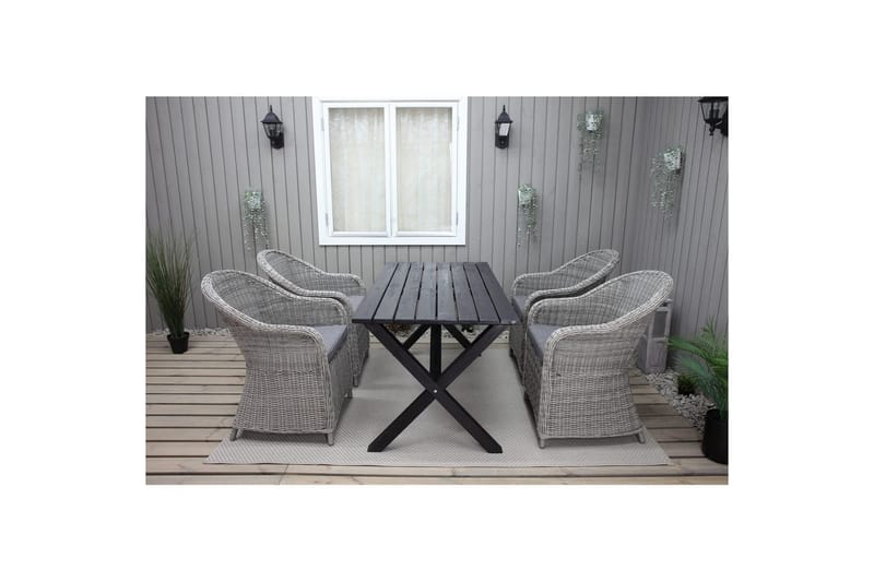 Utomhusmöbelgrupp 150 cm Bord & 4 Belize grå stolar Svart - Svart - Utemöbler - Balkong - Balkongmöbler - Balkonggrupp & balkongset
