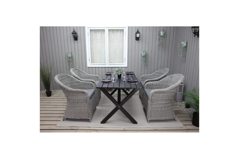 Utomhusmöbelgrupp 150 cm Bord & 4 Belize grå stolar Svart - Svart - Utemöbler - Balkong - Balkongmöbler - Balkonggrupp & balkongset