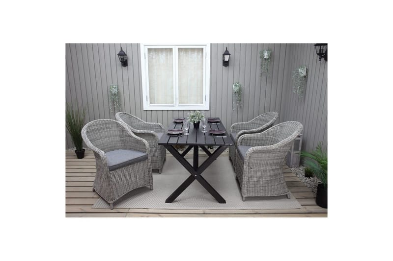 Utomhusmöbelgrupp 150 cm Bord & 4 Belize grå stolar Svart - Svart - Utemöbler - Utegrupp - Matgrupp utomhus