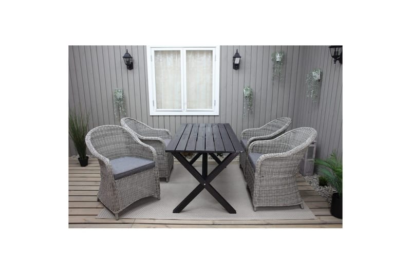 Utomhusmöbelgrupp 150 cm Bord & 4 Belize grå stolar Svart - Svart - Utemöbler - Utegrupp - Matgrupp utomhus