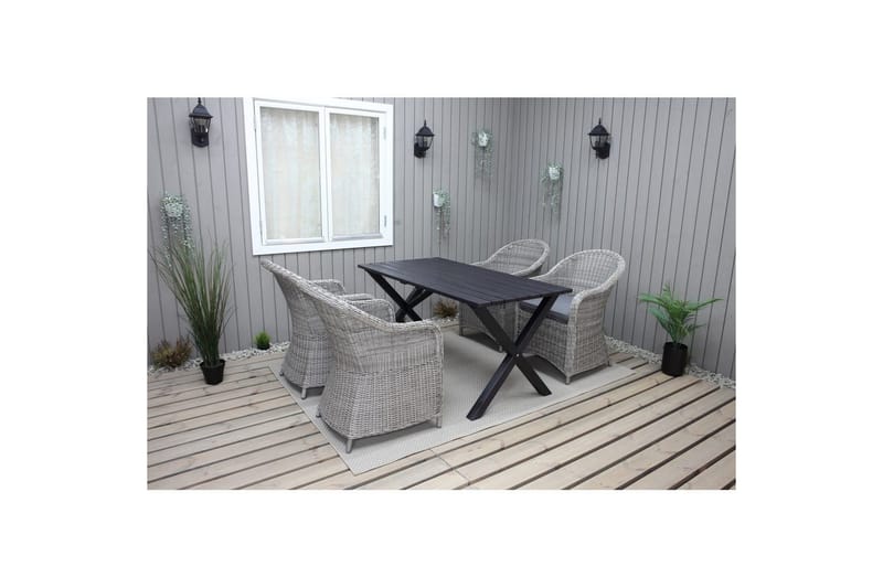 Utomhusmöbelgrupp 150 cm Bord & 4 Belize grå stolar Svart - Svart - Utemöbler - Utegrupp - Matgrupp utomhus