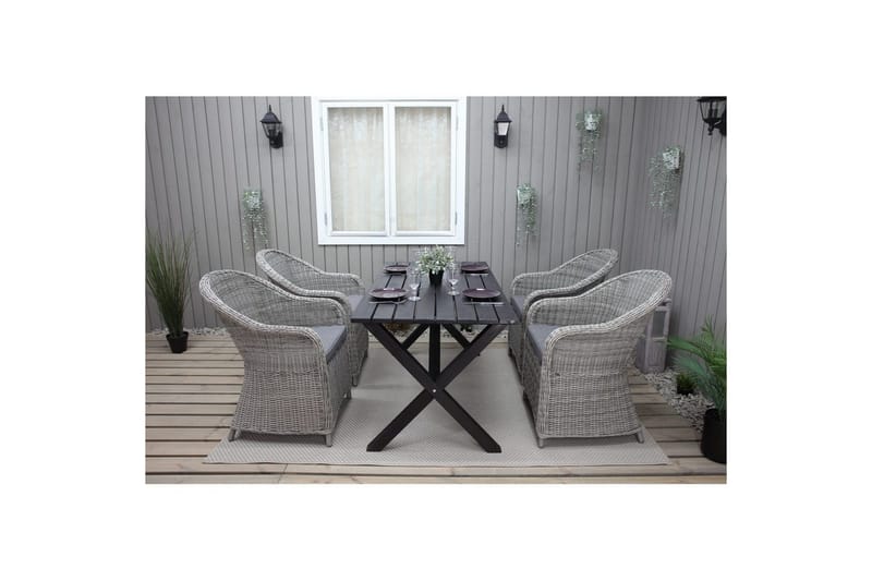 Utomhusmöbelgrupp 150 cm Bord & 4 Belize grå stolar Svart - Svart - Utemöbler - Utegrupp - Matgrupp utomhus