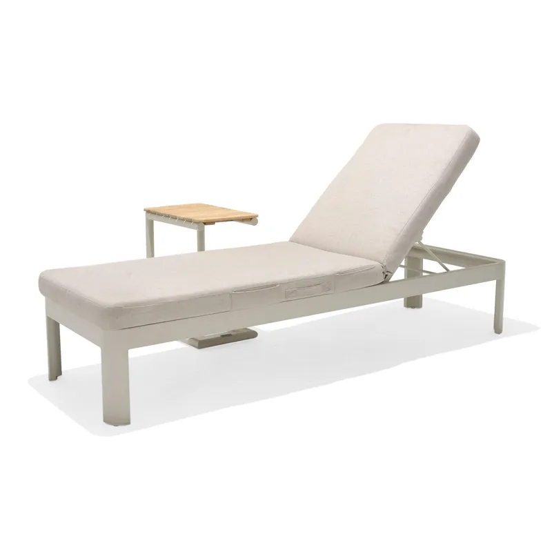 Utomhusset Portals solstol + C-shape sidobord, beige/trä