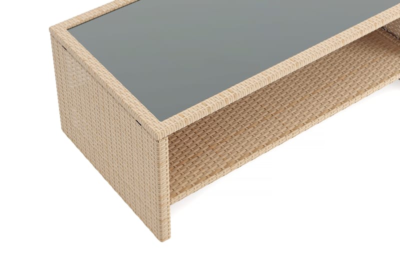 Wisconsin Soffbord utomhus i konstrotting med glasskiva och hylla för förvaring 58x110x43 cm - Beige - Utemöbler - Balkong - Balkongmöbler - Balkongbord