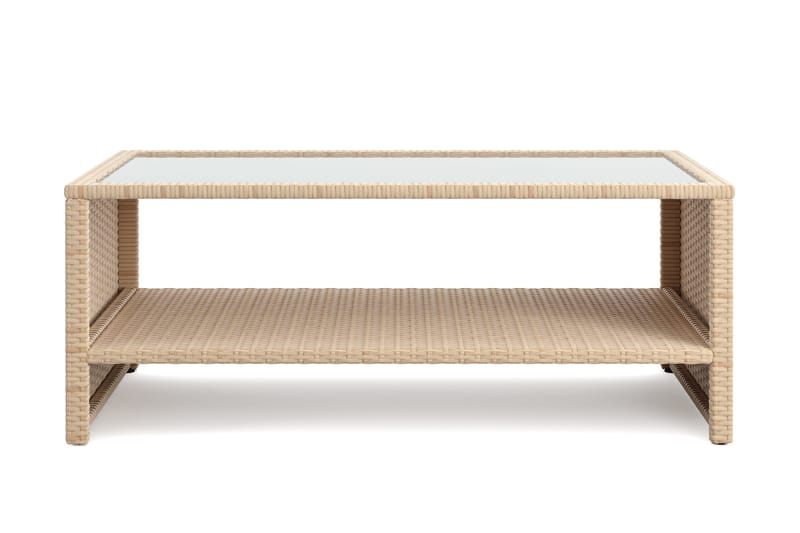Wisconsin Soffbord utomhus i konstrotting med glasskiva och hylla för förvaring 58x110x43 cm - Beige - Utemöbler - Balkong - Balkongmöbler - Balkongbord
