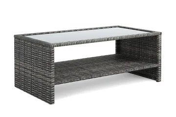 Wisconsin Soffbord utomhus i konstrotting med glasskiva och hylla för förvaring 58x110x43 cm - Grå - Utemöbler - Balkong - Balkongmöbler - Balkongbord