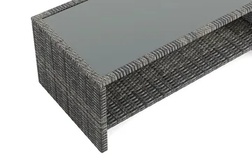 Wisconsin Soffbord utomhus i konstrotting med glasskiva och hylla för förvaring 58x110x43 cm - Grå - Utemöbler - Balkong - Balkongmöbler - Balkongbord
