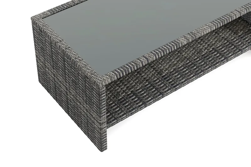 Wisconsin Soffbord utomhus i konstrotting med glasskiva och hylla för förvaring 58x110x43 cm - Grå - Utemöbler - Balkong - Balkongmöbler - Balkongbord