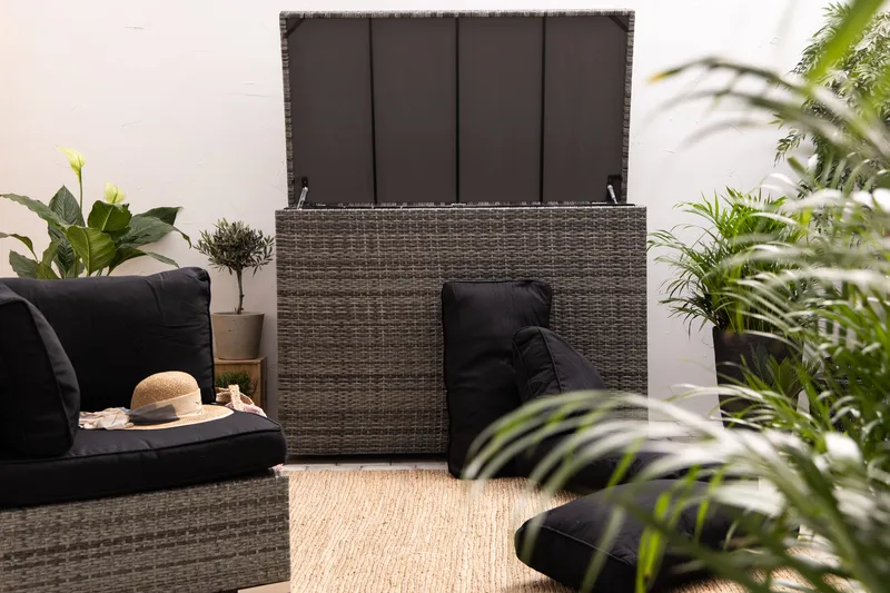 Gigant vattentät dynbox XL utomhus - Dynlåda i konstrotting (B150xD90xH101 cm) - Grå - Utemöbler - Dynförvaring & möbelskydd - Dynboxar & dynlådor