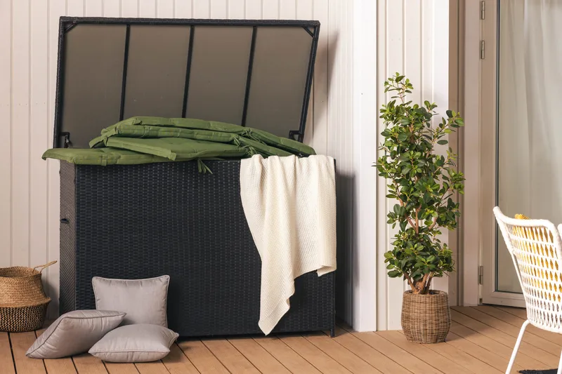 Gigant vattentät dynbox XL utomhus - Dynlåda i konstrotting (B150xD90xH101 cm) - Svart - Utemöbler - Dynförvaring & möbelskydd - Dynboxar & dynlådor