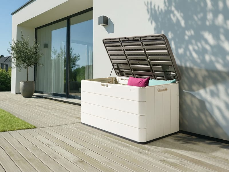 Förvaringslåda utomhus Milies 60x116 cm - Vit/Grå - Utemöbler - Dynförvaring & möbelskydd - Dynboxar & dynlådor