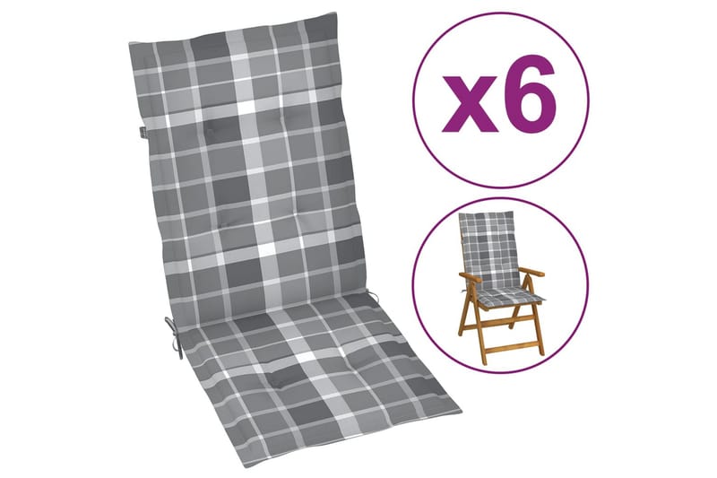 Dynor för trädgårdsstolar 6 st grått rutmönster 120x50x4 cm - Flerfärgad - Möbler - Stolar & fåtöljer - Fåtölj - Biofåtölj & reclinerfåtölj
