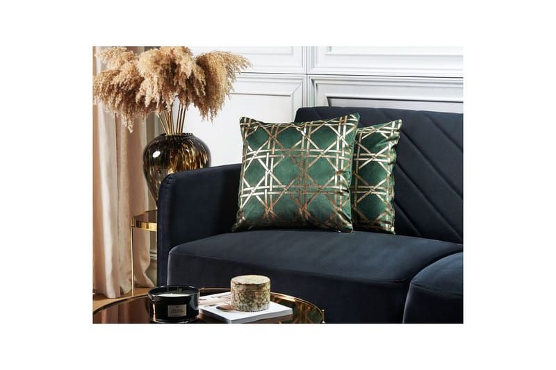 Prydnadskuddar Cassia set om 2 Grön/guld - Grön/guld - Textil & mattor - Filtar, kuddar & plädar - Prydnadskudde & kuddfodral