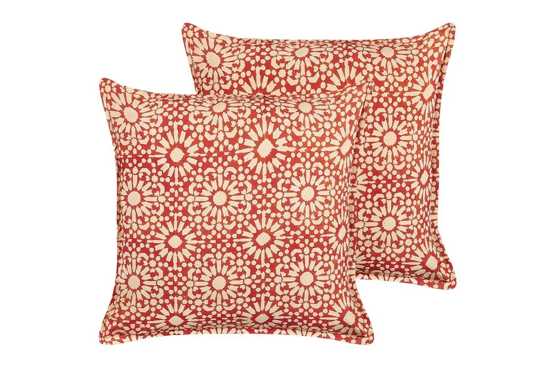 Prydnadskuddar Ceiba set om 2 Röd/beige - Röd/beige - Utemöbler - Dynor - Soffdynor & bänkdynor utemöbler