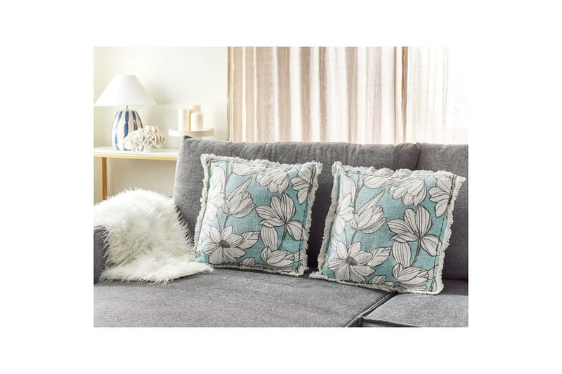 Prydnadskuddar Cyanotis set om 2 Vit/Blå - Vit/Blå - Textil & mattor - Filtar, kuddar & plädar - Utekudde