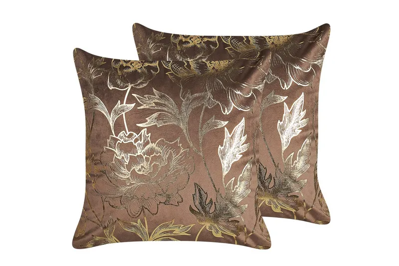 Prydnadskuddar Daffodil set om 2 Brun/Guld, Brun/Guld