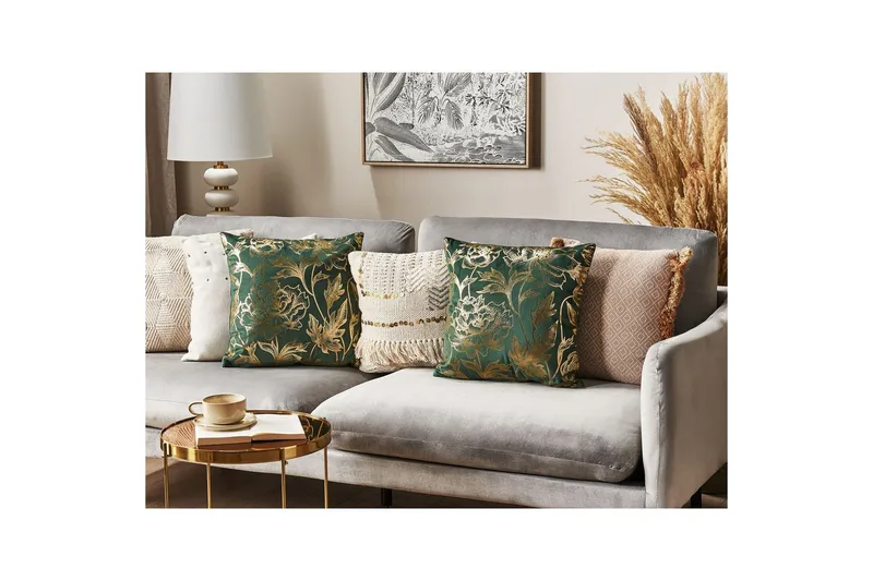 Prydnadskuddar Daffodil set om 2 Grön/guld - Grön/guld - Textil & mattor - Filtar, kuddar & plädar - Utekudde